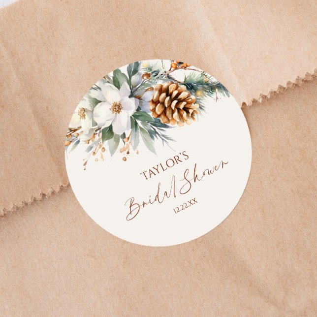 Sticker Rond Arbre de pin floral hivernal Shower de mariage (Créateur téléchargé)