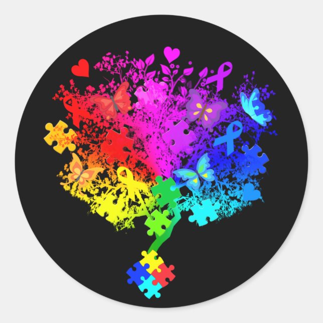 Sticker Rond Arbre de spectre autistique (Devant)