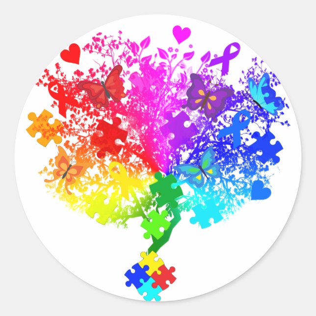 Sticker Rond Arbre de spectre autistique (Devant)