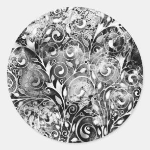 Sticker Rond Arbre De Vie - Spirales Feuille Grunge Style 1