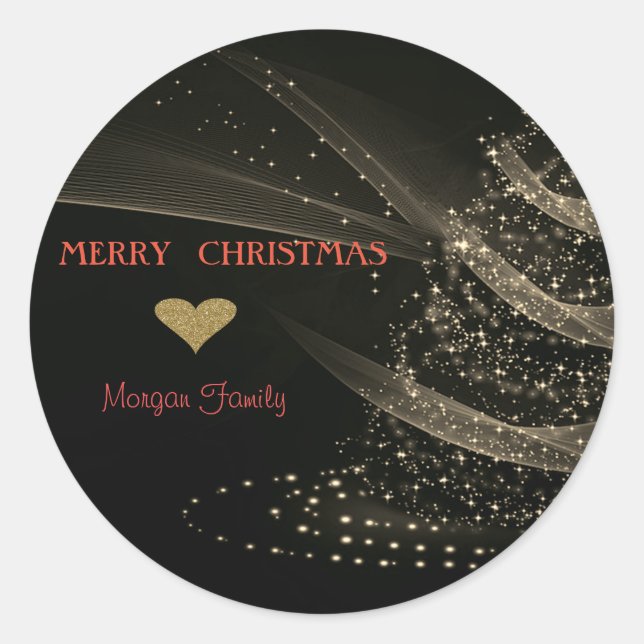 Sticker Rond Arbre d'or de Noël élégant, Noir (Devant)