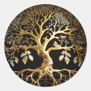 Sticker Rond Arbre doré de la vie Yggdrasil