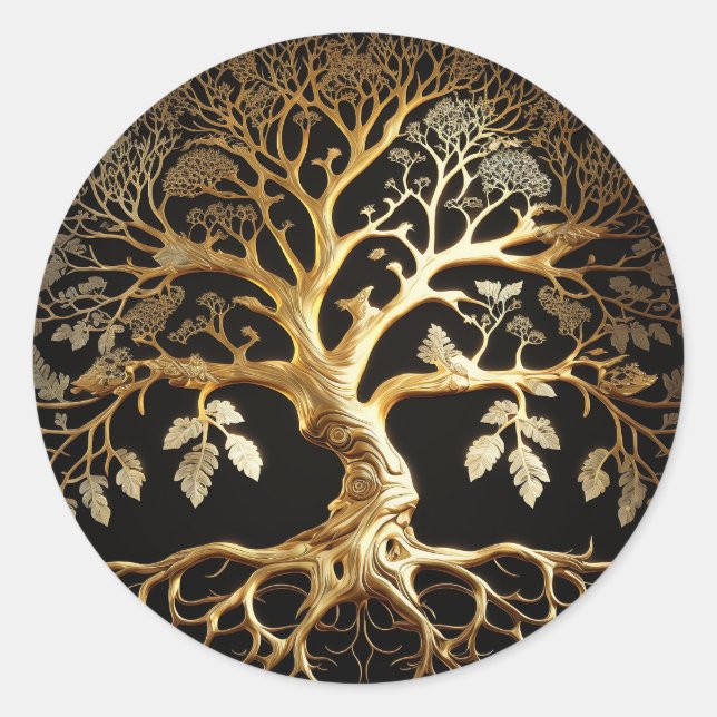 Sticker Rond Arbre doré de la vie Yggdrasil (Devant)