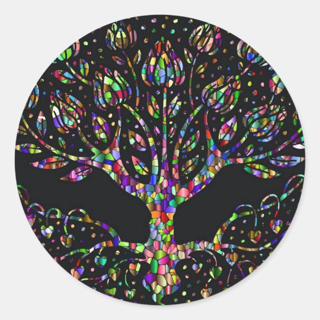 Sticker Rond Arbre En Verre De Faux De Prospérité (Devant)