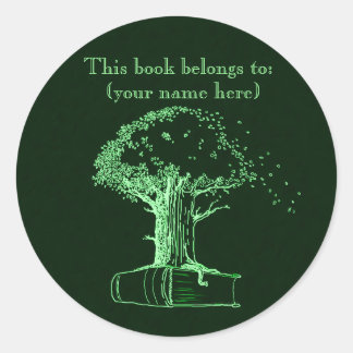 Sticker Rond Arbre et livre, vert