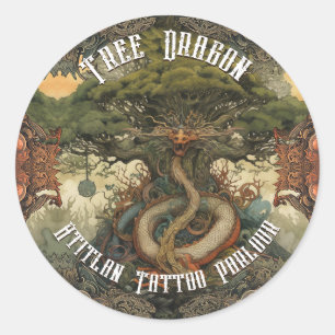 Sticker Rond Arbre Japonais Dragon Bonsaï Arbre Art IA
