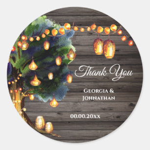 Sticker Rond Arbre lumières rustique chêne lanterne en bois de 