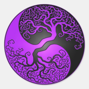 Sticker Rond Arbre pourpre et noir de Yin Yang