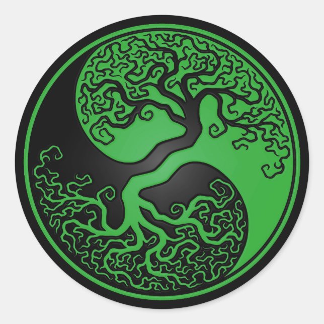 Sticker Rond Arbre vert et noir de la vie Yin Yang (Devant)