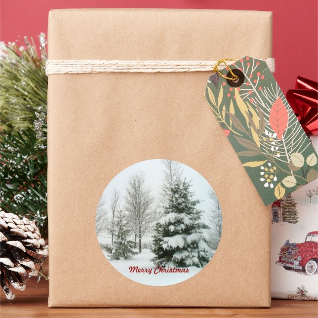 Sticker Rond Arbres à neige, Joyeux Noël (vacances)