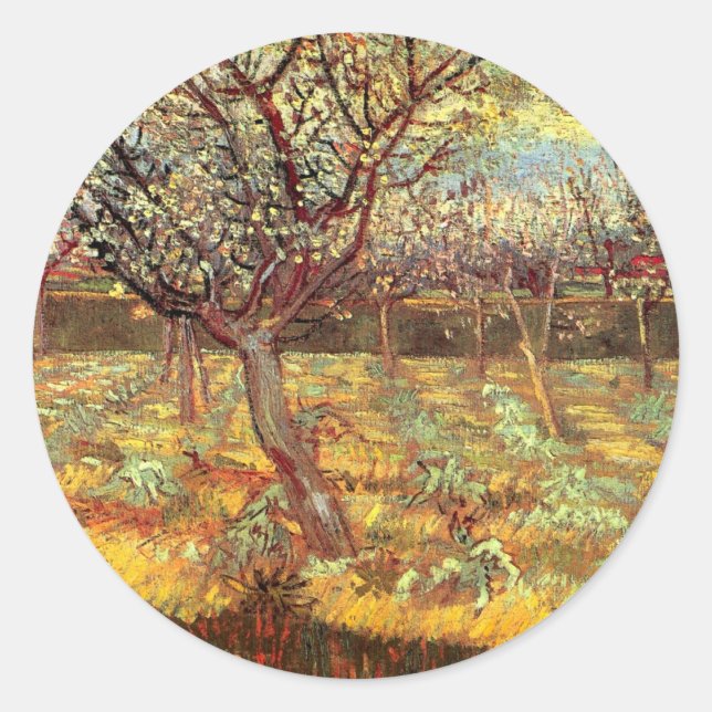 Sticker Rond Arbres abricot en fleurs par Vincent van Gogh (Devant)