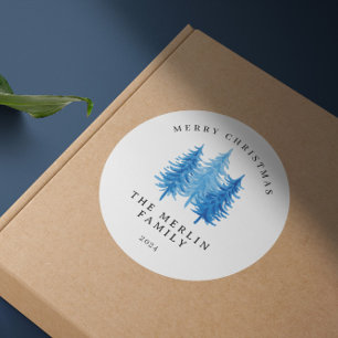 Sticker Rond Arbres aquarelles modernes Joyeux Noël