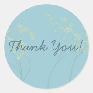 Sticker Rond Arbres bleus cireux avec Merci feuille jaune pâle