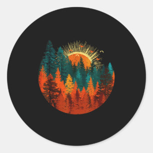 Sticker Rond Arbres de forêt vintage coucher de soleil extérieu