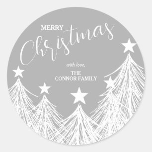 Sticker Rond Arbres de Noël blancs