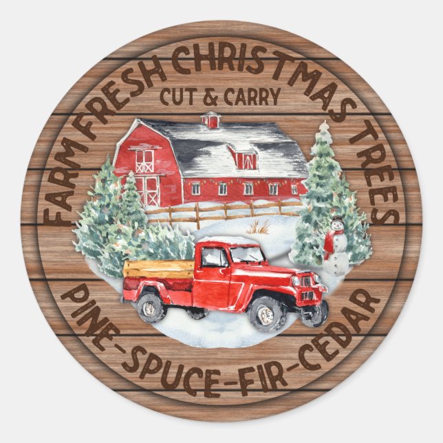 Sticker Rond Arbres de Noël frais de ferme (Devant)