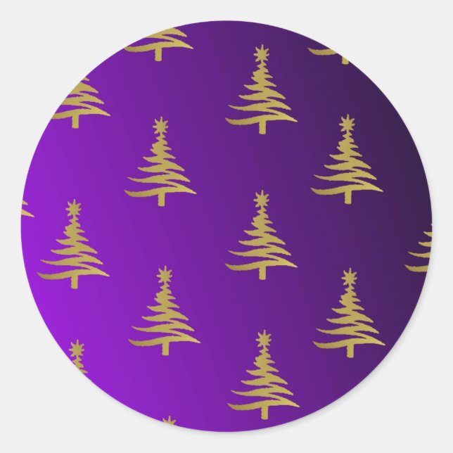 Sticker Rond Arbres de Noël Gold sur violet (Devant)