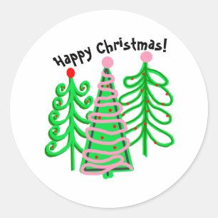 Sticker Rond Arbres de Noël rose vert