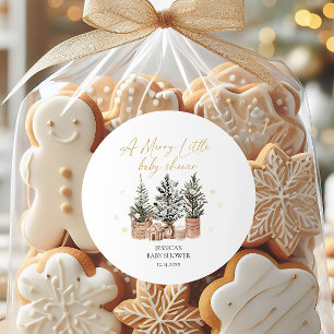 Sticker Rond Arbres de Noël rustiques Un joli petit Baby shower
