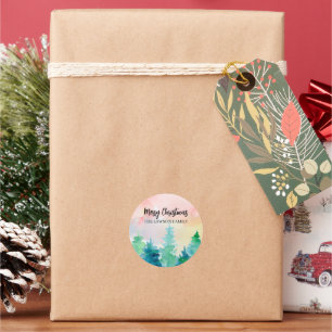 Sticker Rond Arbres d'hiver Noël Vacances
