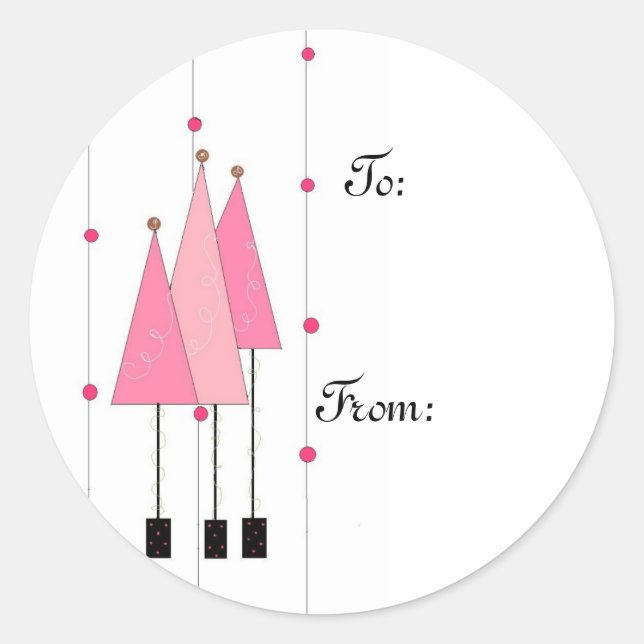 Sticker Rond Arbres fantaisistes roses (Devant)