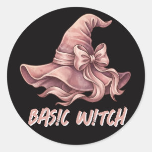 Sticker Rond Arc de Chapeau de Sorcière Rose Pastel Basic Witch