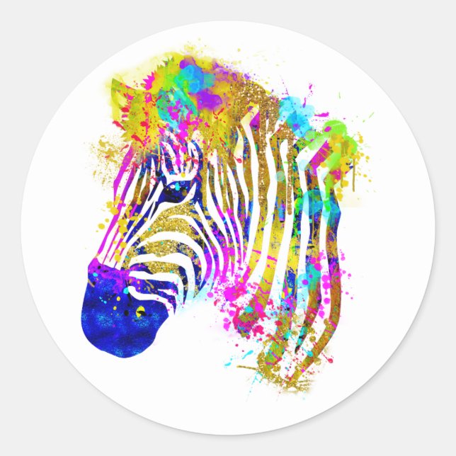 Sticker Rond Arc en arc-en-ciel Peinture Zebra Graphique (Devant)