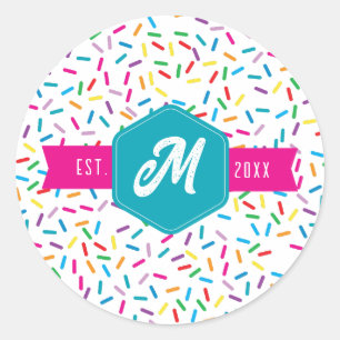 Sticker Rond Arc en ciel coloré sautiner Monogramme rétro