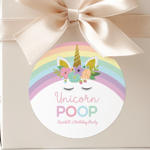 Sticker Rond Arc-en-ciel de crottin de licorne pour fête d'anni
