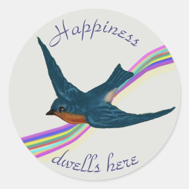 Sticker Rond Arc en ciel et oiseau bleu du bonheur (Devant)