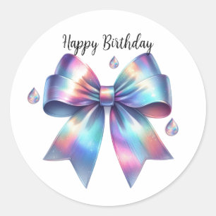 Sticker Rond Arc-en-ciel iridescent Joyeux Anniversaire