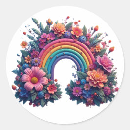 Sticker Rond Arc-en-ciel magnifique avec des fleurs pastel