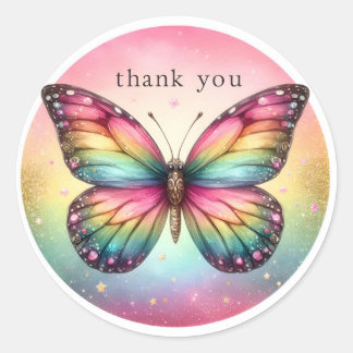 Sticker Rond Arc-en-ciel Pastel Parties scintillant Papillon - 