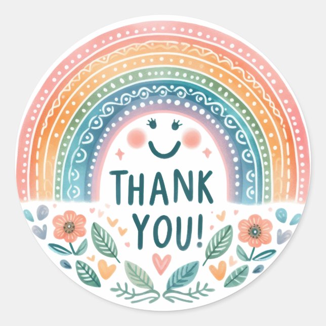 Sticker Rond Arc-en-ciel Retro Merci (Devant)