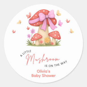 Sticker Rond Arc en fleurs rose Un peu Champignon Baby Shower