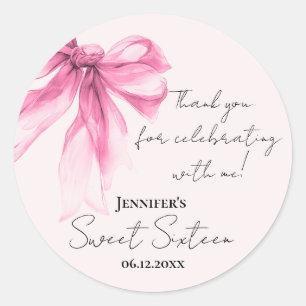 Sticker Rond Arc en rose coquette écriture douce 16 remerciemen