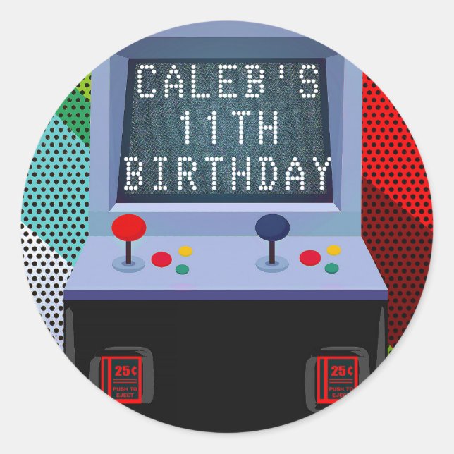 Sticker Rond Arcade Jeu Vidéo Anniversaire Fête Favoriser (Devant)