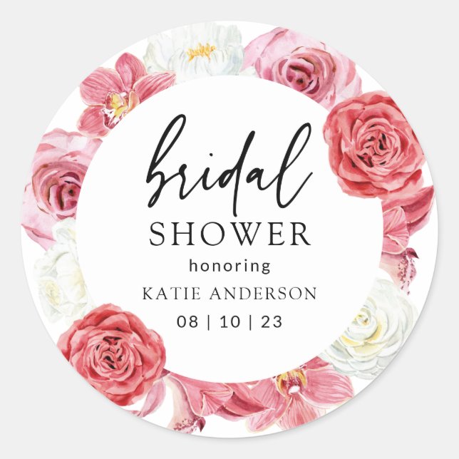 Sticker Rond Arche Florale Rose Fête de Mariage d'Été (Devant)