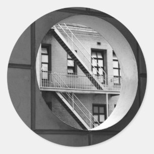 Sticker Rond Architecture circulaire et lignes Photo noir et bl