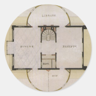 Sticker Rond Architecture vintage, plan d'étage et villa grecqu