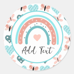 Sticker Rond Arcs-en-ciel, papillons et coeurs personnalisés