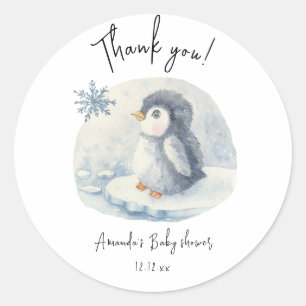 Sticker Rond Arctique mignon Pingouin merci baby shower