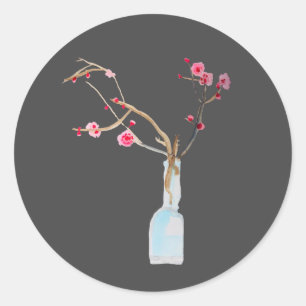 Sticker Rond Ardoise en sakura cerise en fleurs