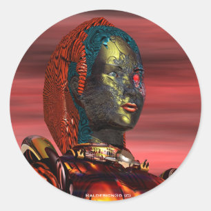 Sticker Rond ARES CYBORG PORTRAIT Red Science Fiction Sci-Fi