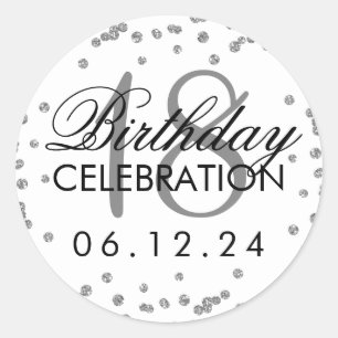 Sticker Rond Argent 18e anniversaire Faux Parties scintillant C