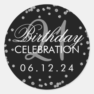 Sticker Rond Argent 21e anniversaire Faux Parties scintillant C