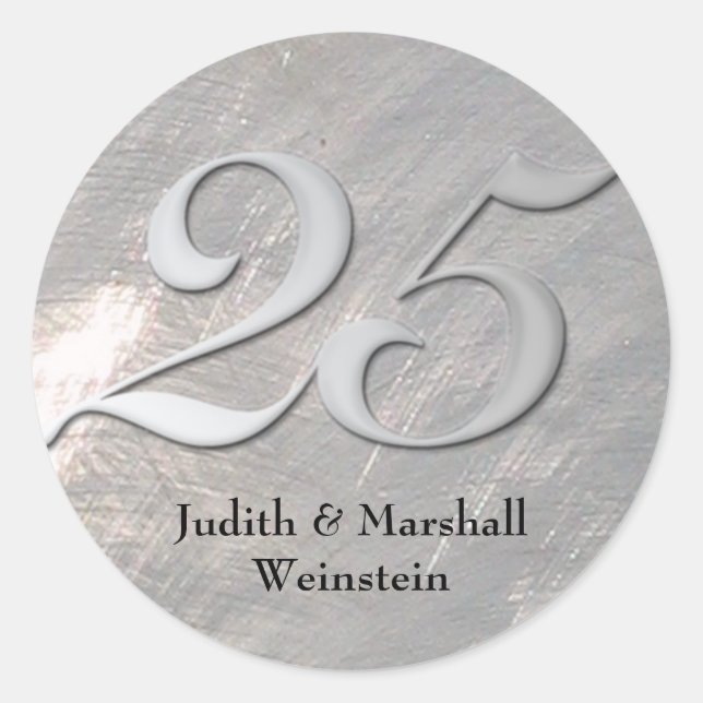 Sticker Rond Argent 25e anniversaire Faux Metal (Devant)