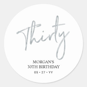 Sticker Rond Argent & Blanc Trente 30 Anniversaire Favor Merci
