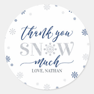 Sticker Rond Argent, bleu Merveilleux monde hivernal Merci pour