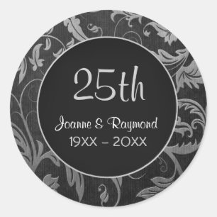 Sticker Rond Argent Damask 25e anniversaire - Personnaliser